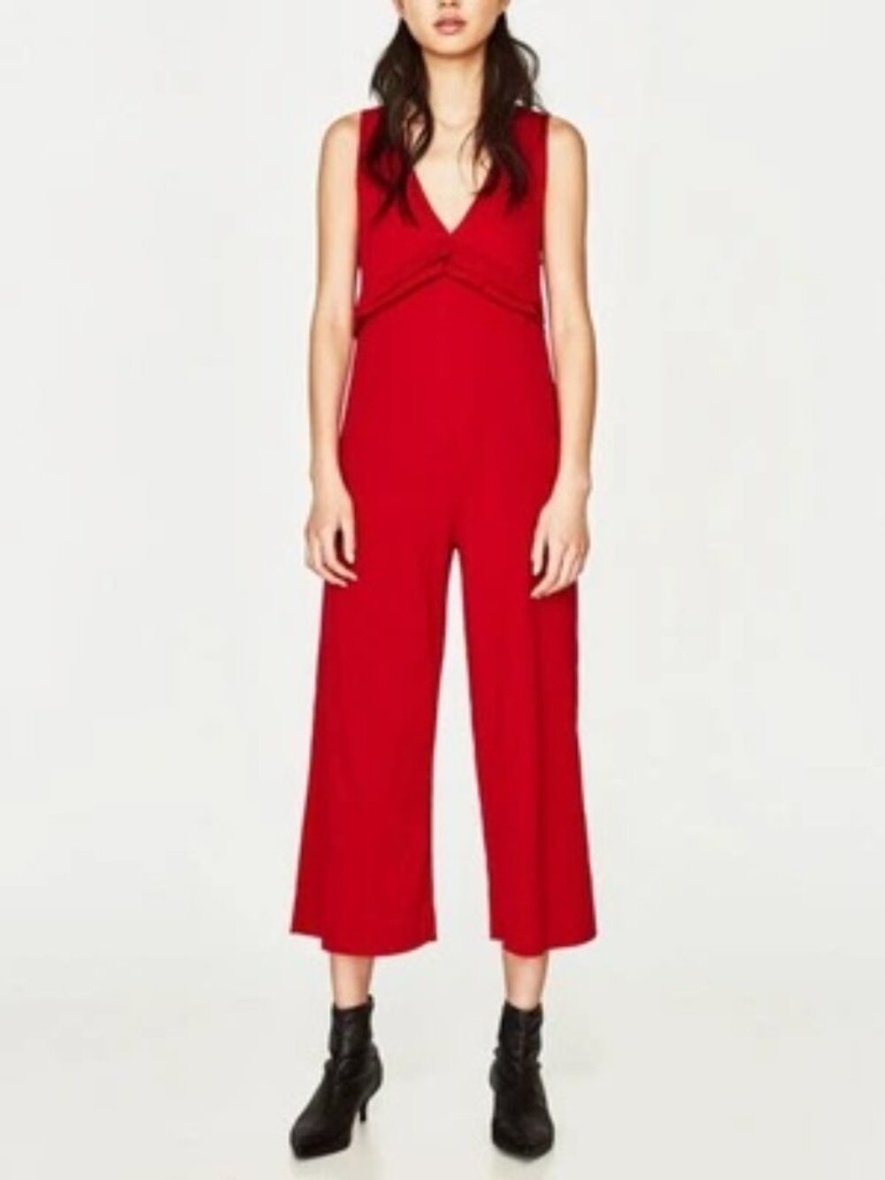 Zara Red Ribbed Jumpsuit with Ruffles - Picture 2 of 8